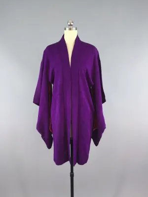 1930s Vintage Silk Haori Kimono Cardigan / Purple Floral