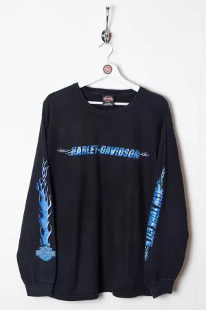 2000 Harley Davidson New York City Blue Flame Longsleeve T-Shirt (M)