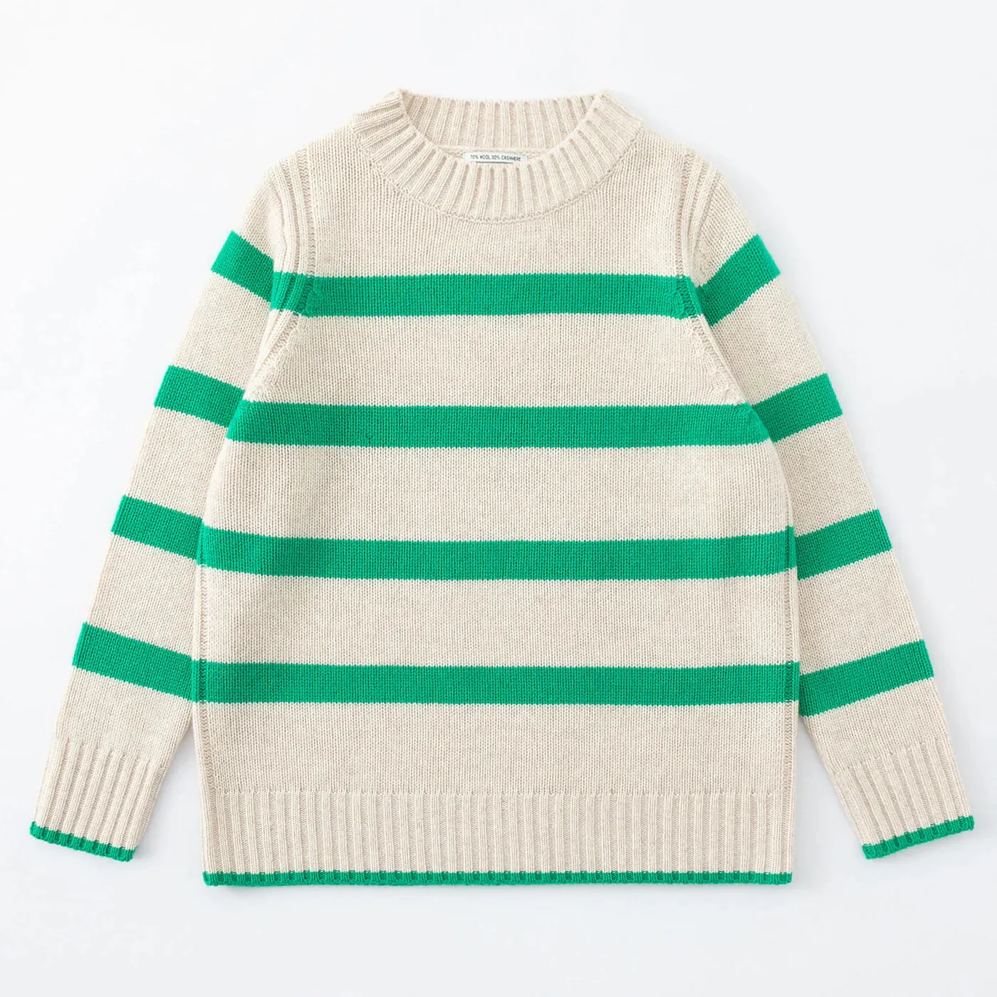 Aleger Cashmere Wide Stripe Crew Neck Sweater in Shelly and Kelly Green