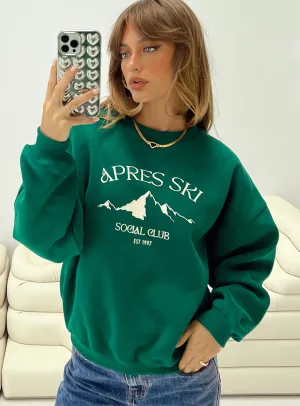 Apres Ski Crew Neck Sweatshirt Green / Cream