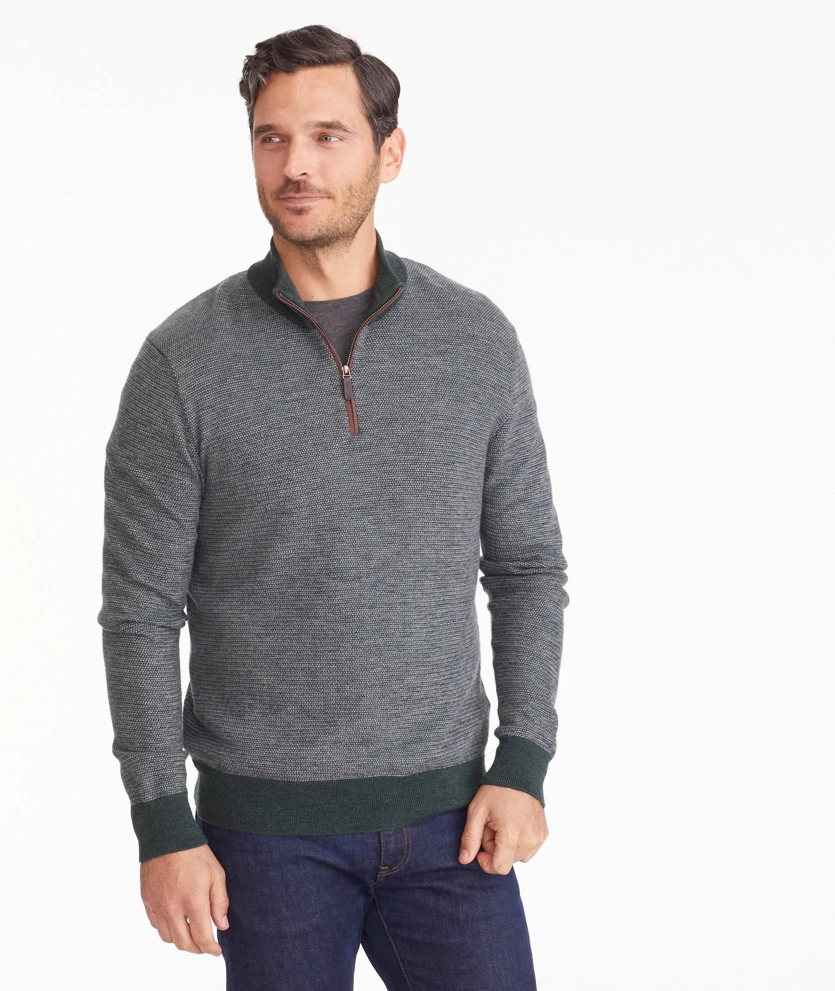 Birdseye Merino Wool Quarter-Zip Sweater