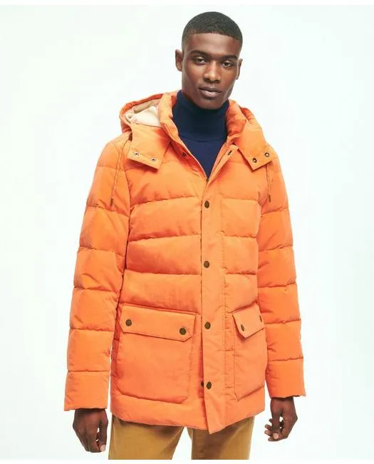 Brooks Brothers Men's Down Hood Parka Jacket Bright Orange