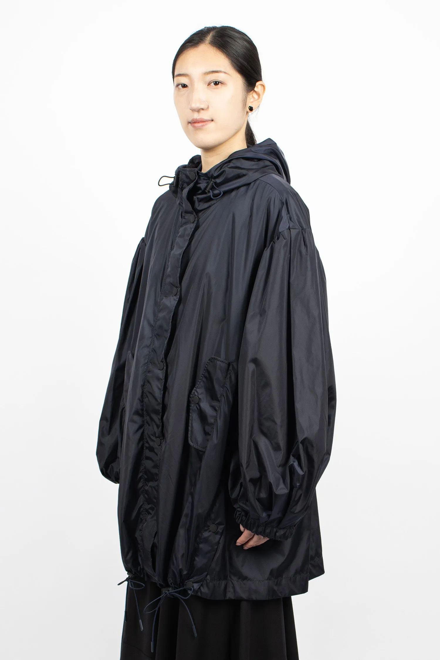 Button Placket Trapeze Parka Navy