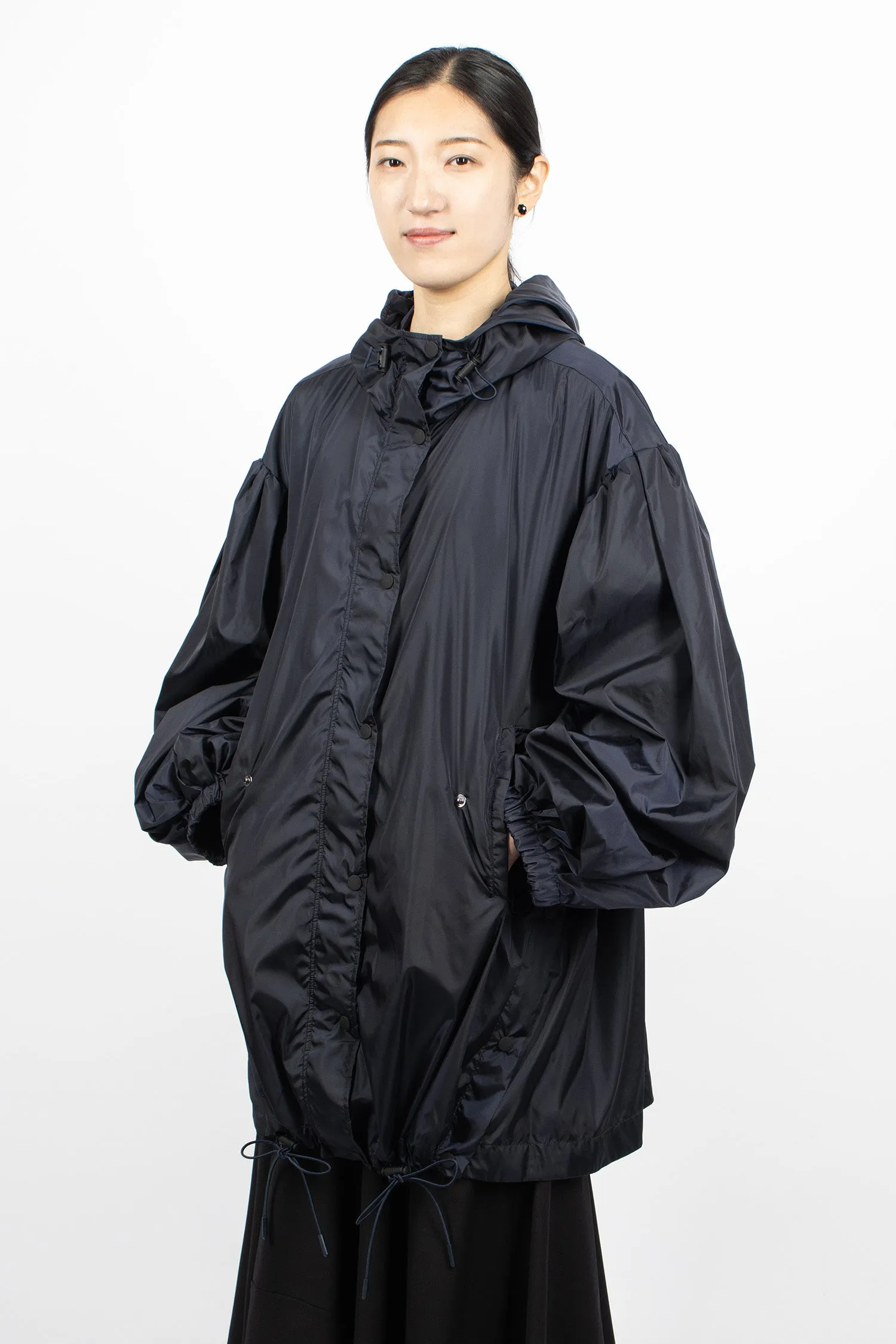 Button Placket Trapeze Parka Navy