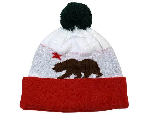 Cali Bear Pom Beanie White/Red/Brown