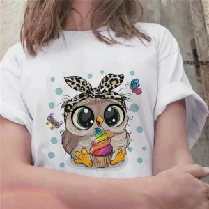 Cartoon Owl Graphic Printed Casual T Shirt