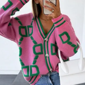 Custom winter loose women's jacquard knit cardigan embroidered cardigan sweater design for ladies - S4662651