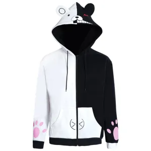 Danganronpa Dangan Ronpa Monokuma Hoodie Black and White Bear Zipper Jacket Coat Cosplay Costume