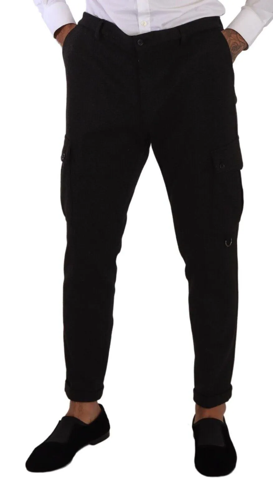 Dolce & Gabbana Black Viscose Cargo Skinny Men Trouser Pants