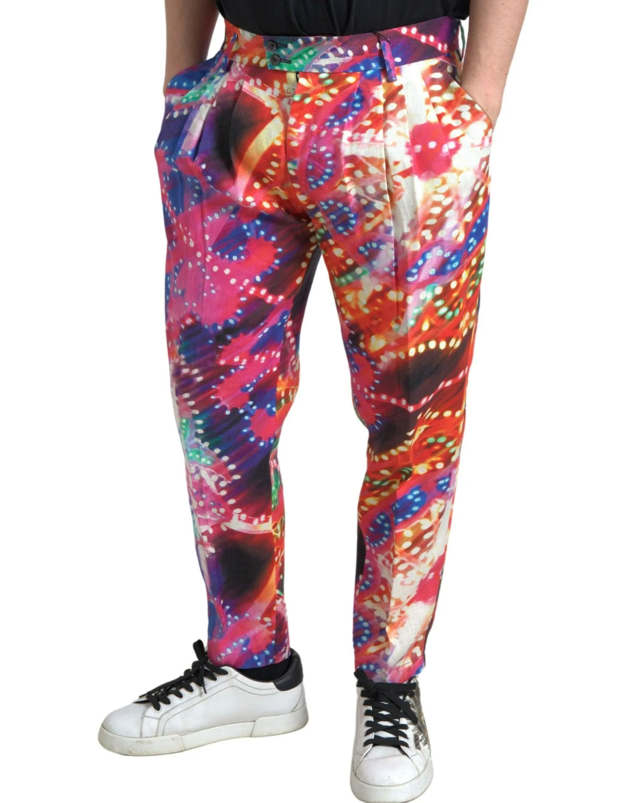 Dolce & Gabbana Multicolor Printed Linen Men Trouser Pants