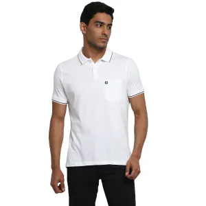 Essentials White Solid Polo Neck T-Shirt