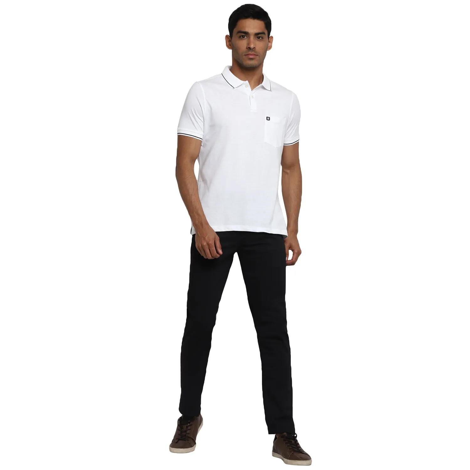 Essentials White Solid Polo Neck T-Shirt