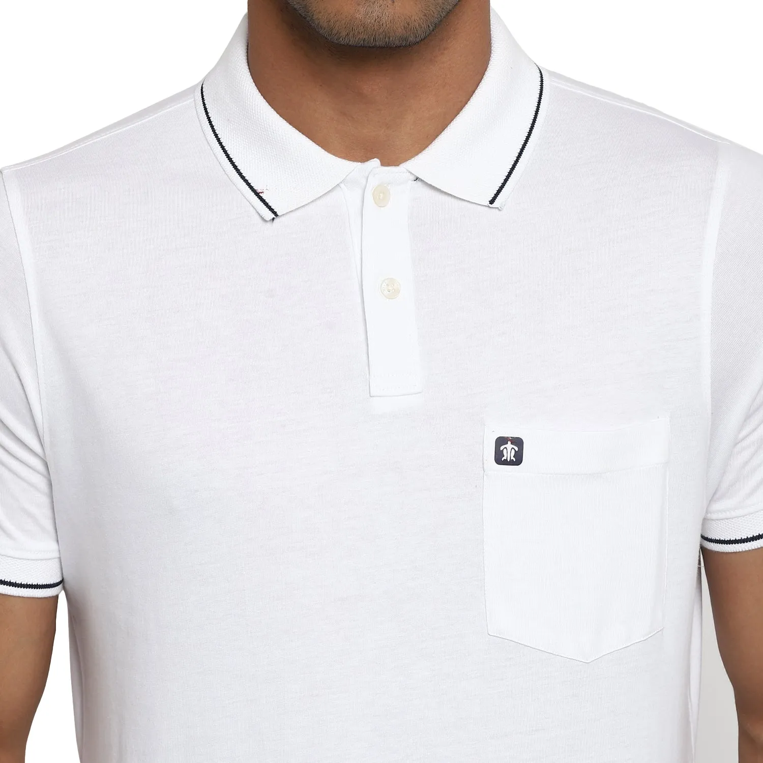 Essentials White Solid Polo Neck T-Shirt