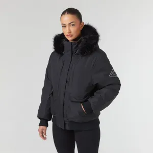 Faux Fur Cropped Parka | Black