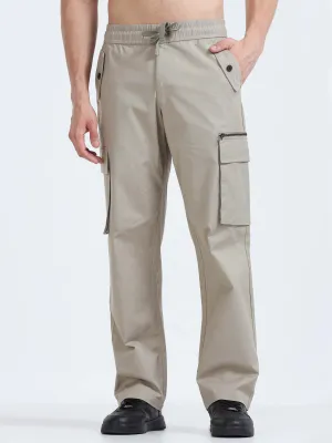 Flexi Waist Zip Khaki Cargo Pant