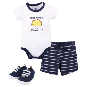 Hudson Baby Cotton Bodysuit, Shorts and Shoe Set, Handsome Taco