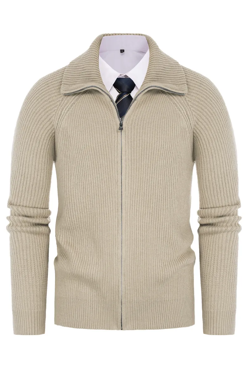 Men's Full Zip Cardigan Sweaters Unisex Lapel Collar Raglan Long Sleeve Casual Ribbed Sweater