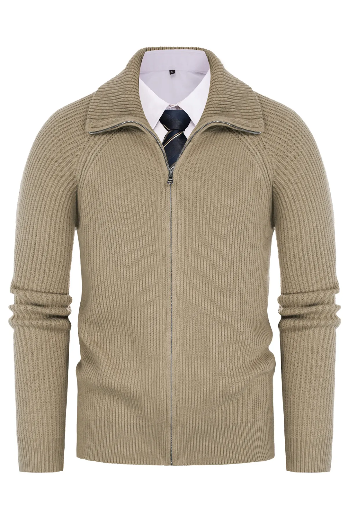 Men's Full Zip Cardigan Sweaters Unisex Lapel Collar Raglan Long Sleeve Casual Ribbed Sweater