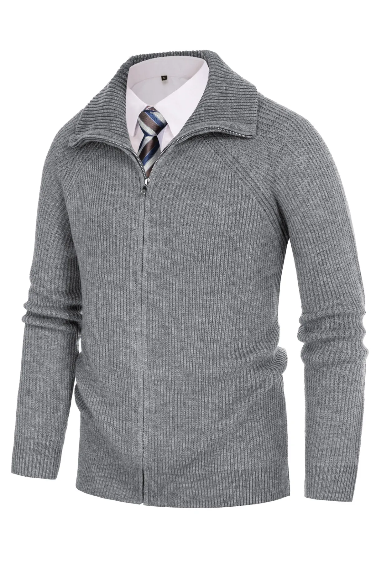 Men's Full Zip Cardigan Sweaters Unisex Lapel Collar Raglan Long Sleeve Casual Ribbed Sweater