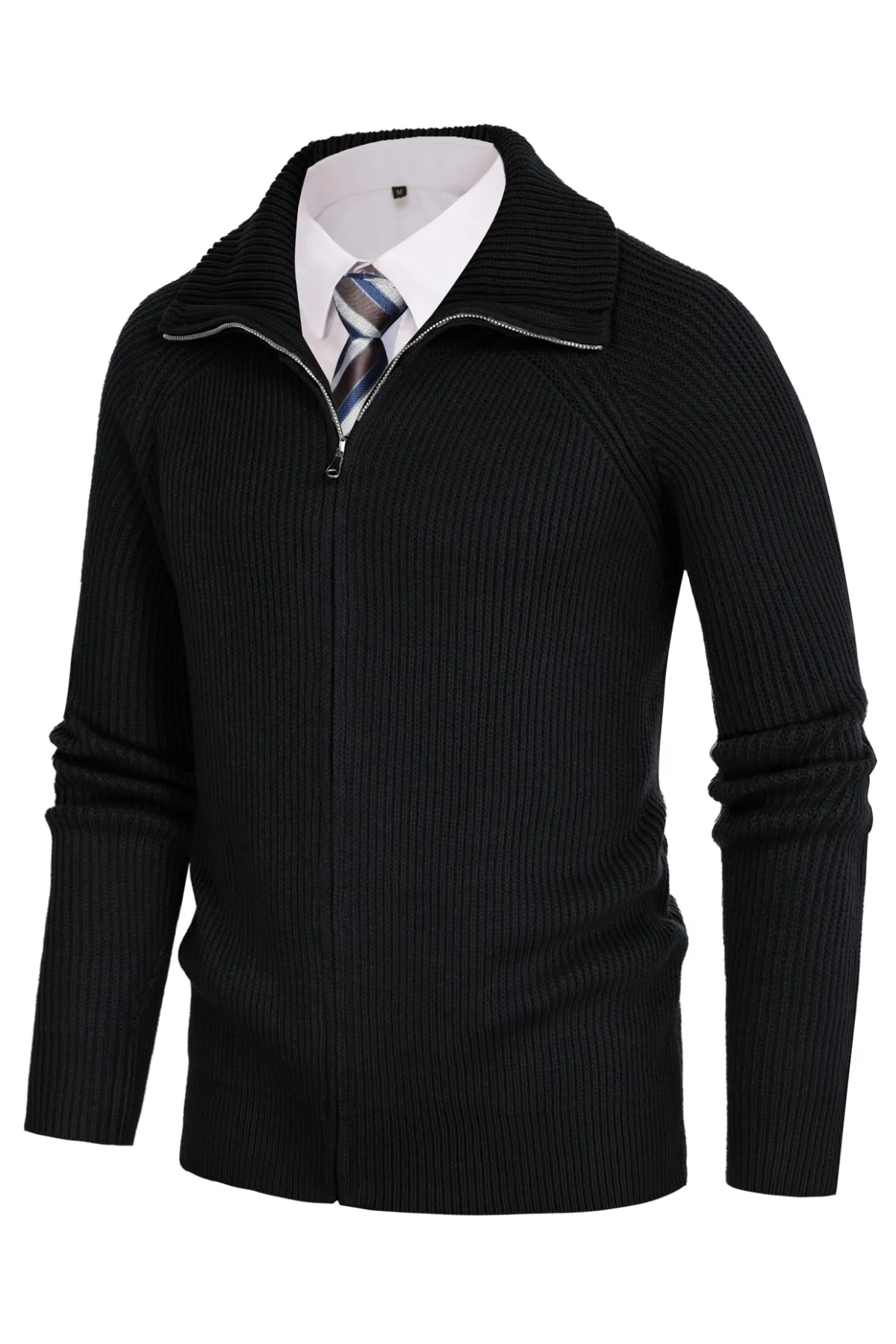 Men's Full Zip Cardigan Sweaters Unisex Lapel Collar Raglan Long Sleeve Casual Ribbed Sweater