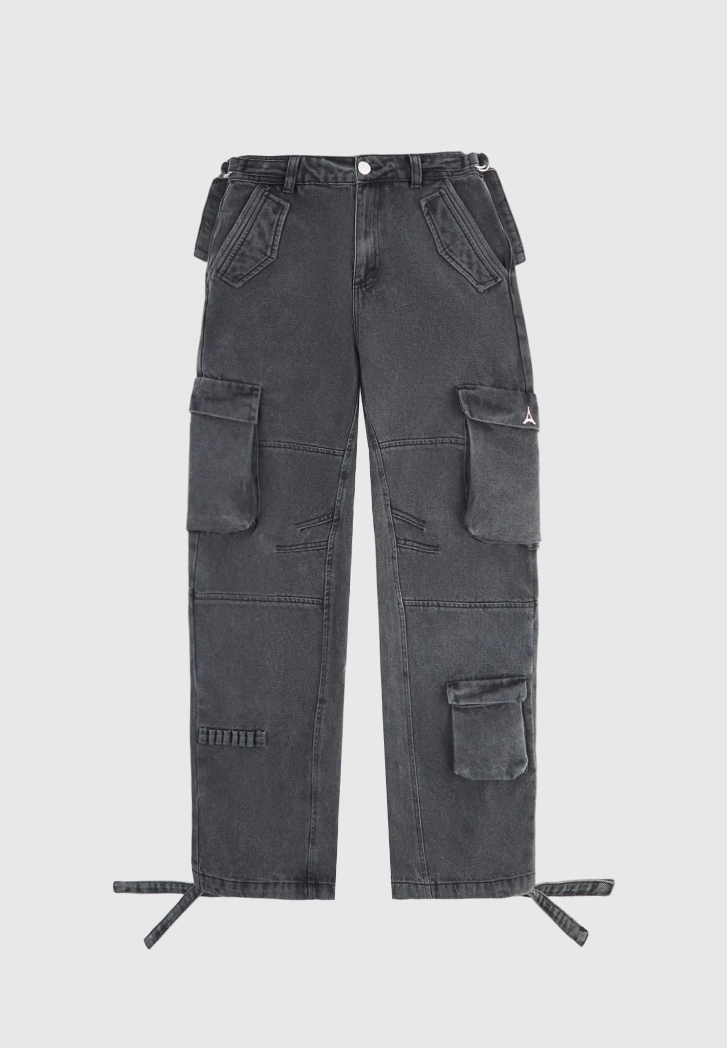 Mid Rise Cargo Pants - Washed Grey