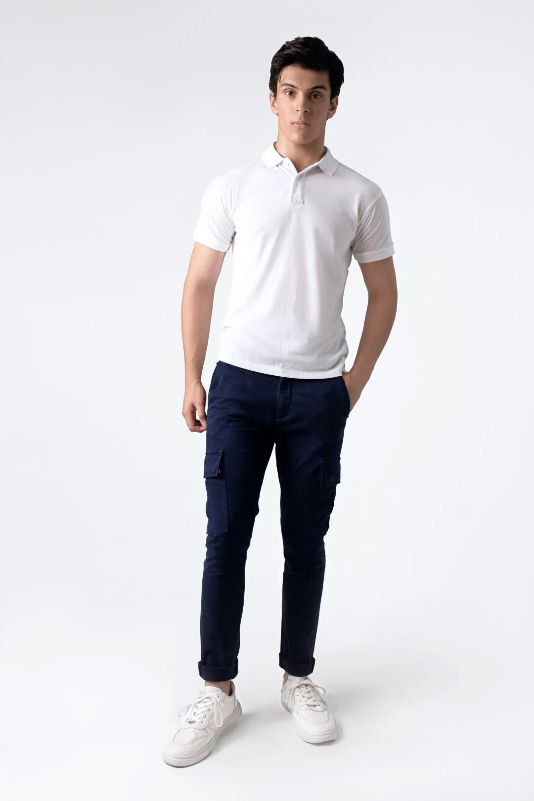 Navy Cargo Pockets Slim Fit Chino Pants