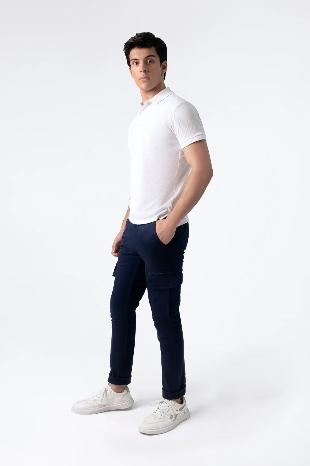 Navy Cargo Pockets Slim Fit Chino Pants