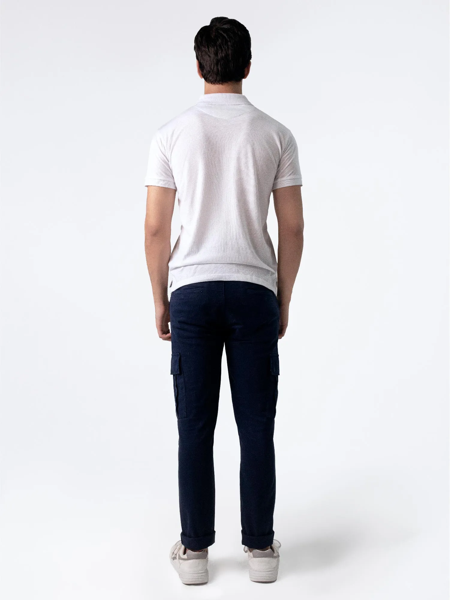 Navy Cargo Pockets Slim Fit Chino Pants