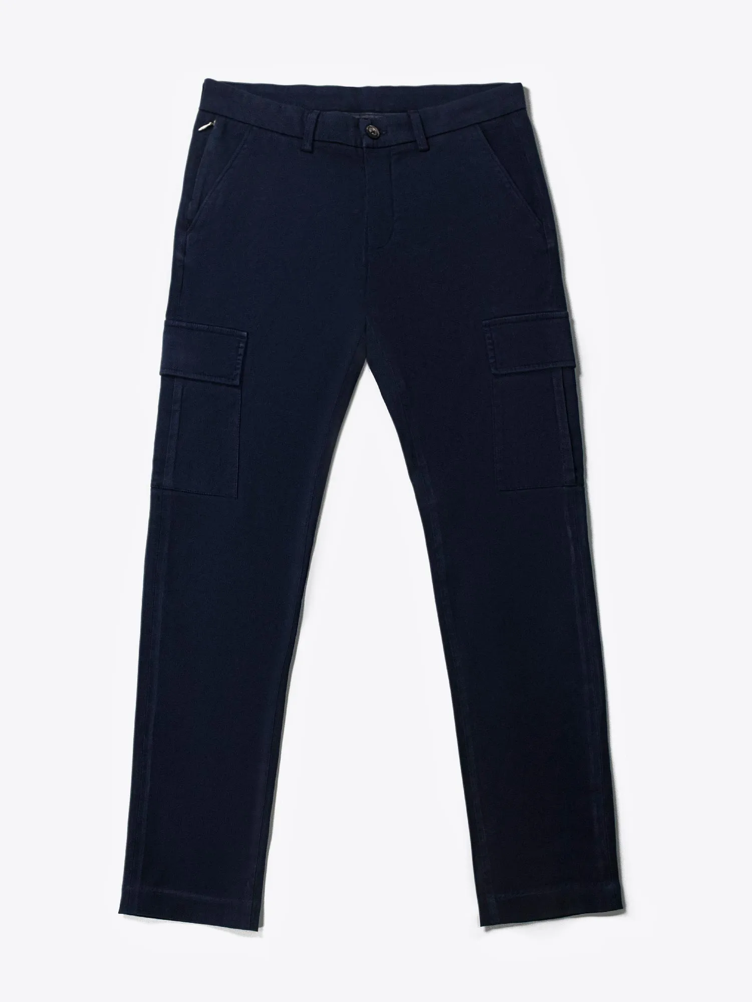 Navy Cargo Pockets Slim Fit Chino Pants