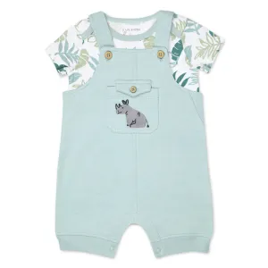 Organic Cotton 2-Piece Shortall Set in Rhino Buddies Print