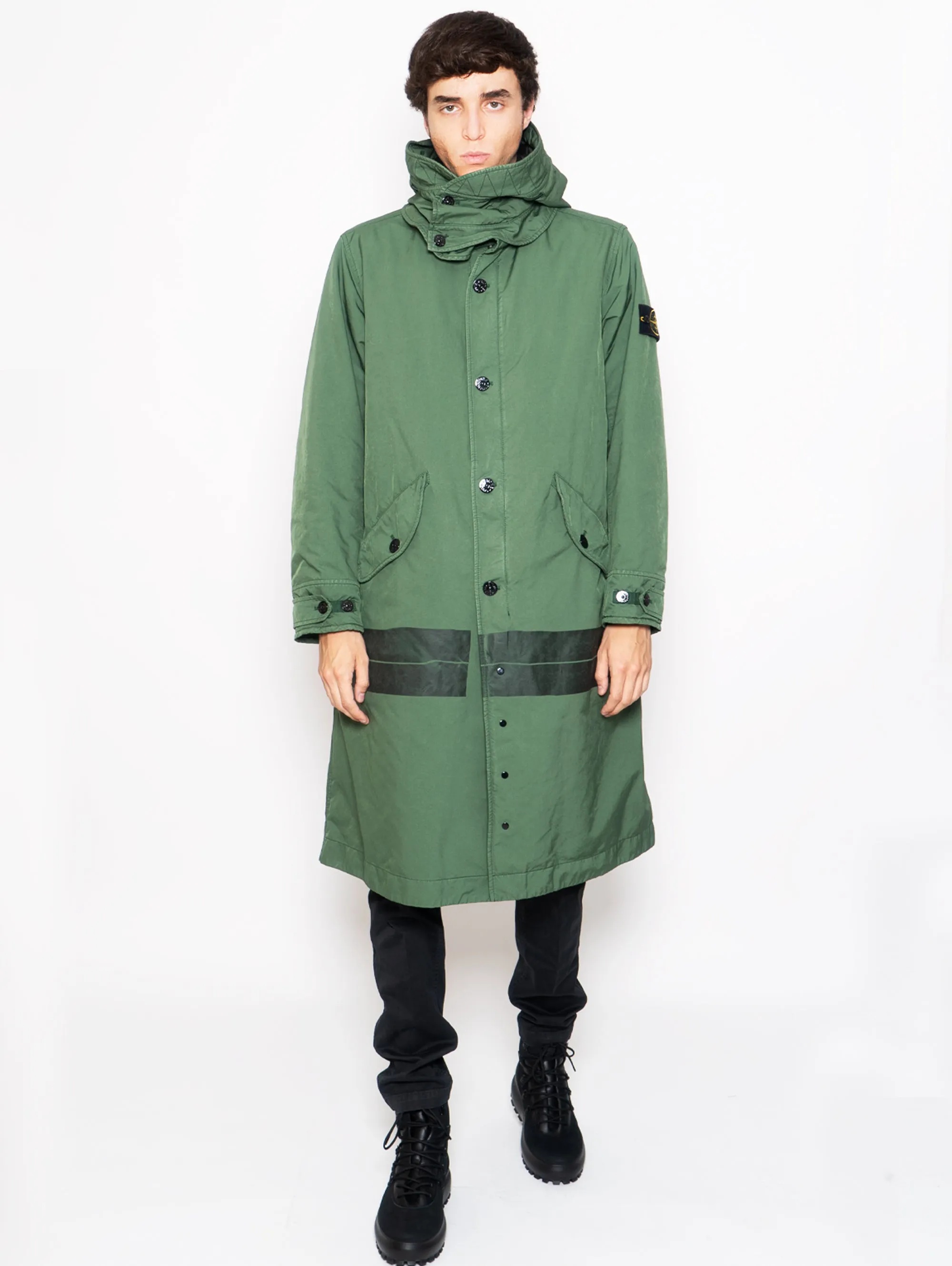 Parka Lungo con Cappuccio Verde