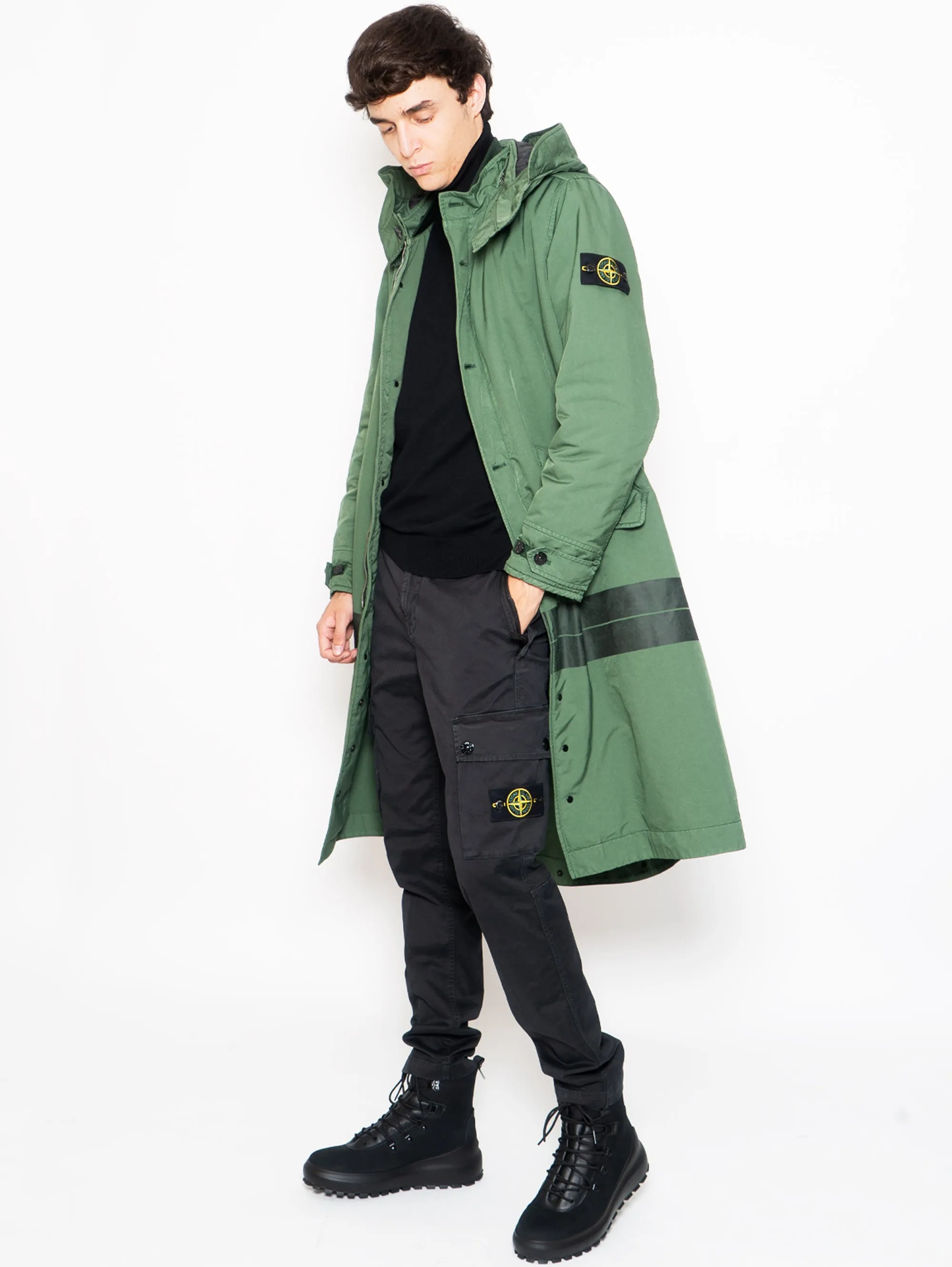 Parka Lungo con Cappuccio Verde