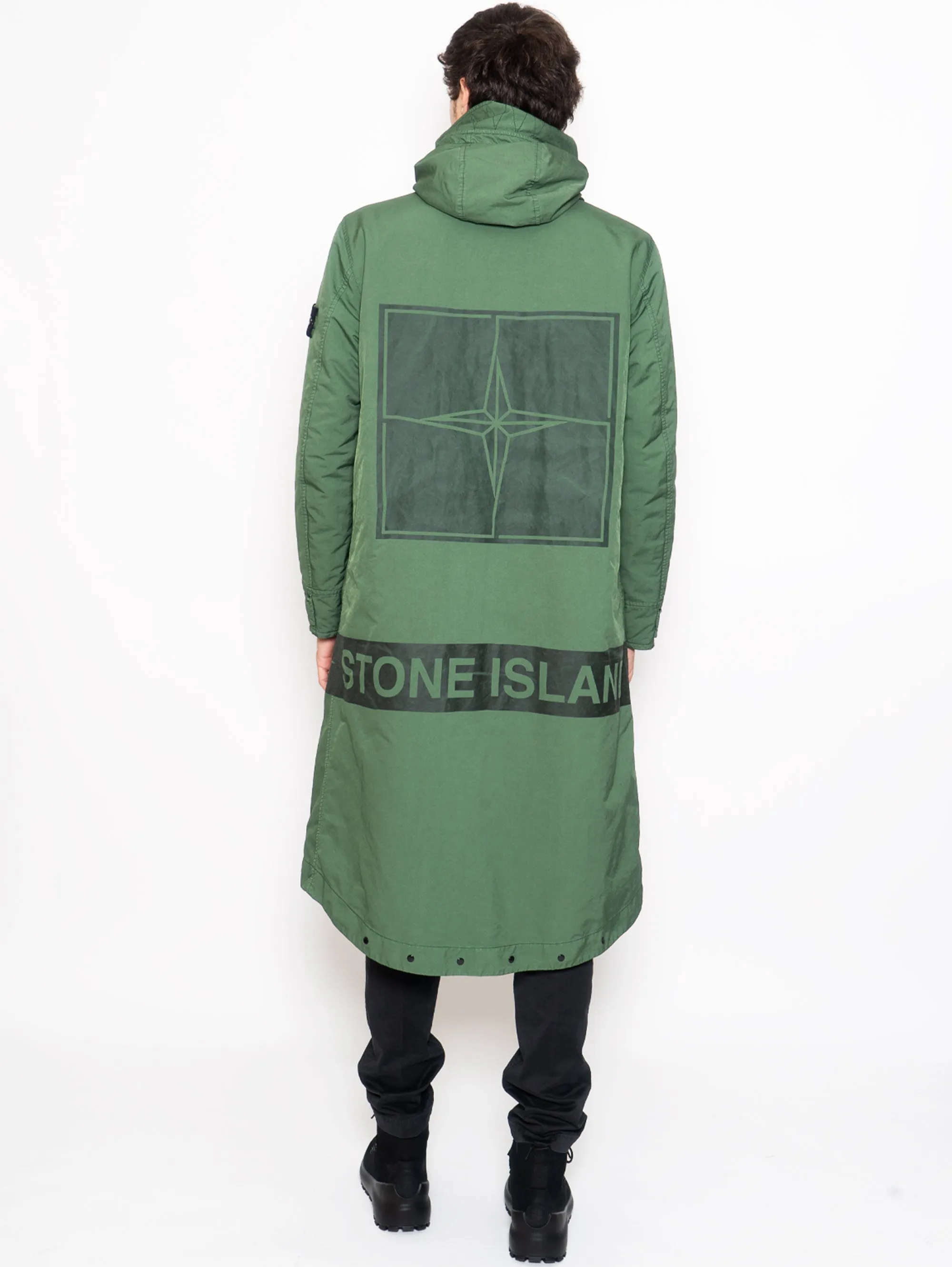 Parka Lungo con Cappuccio Verde