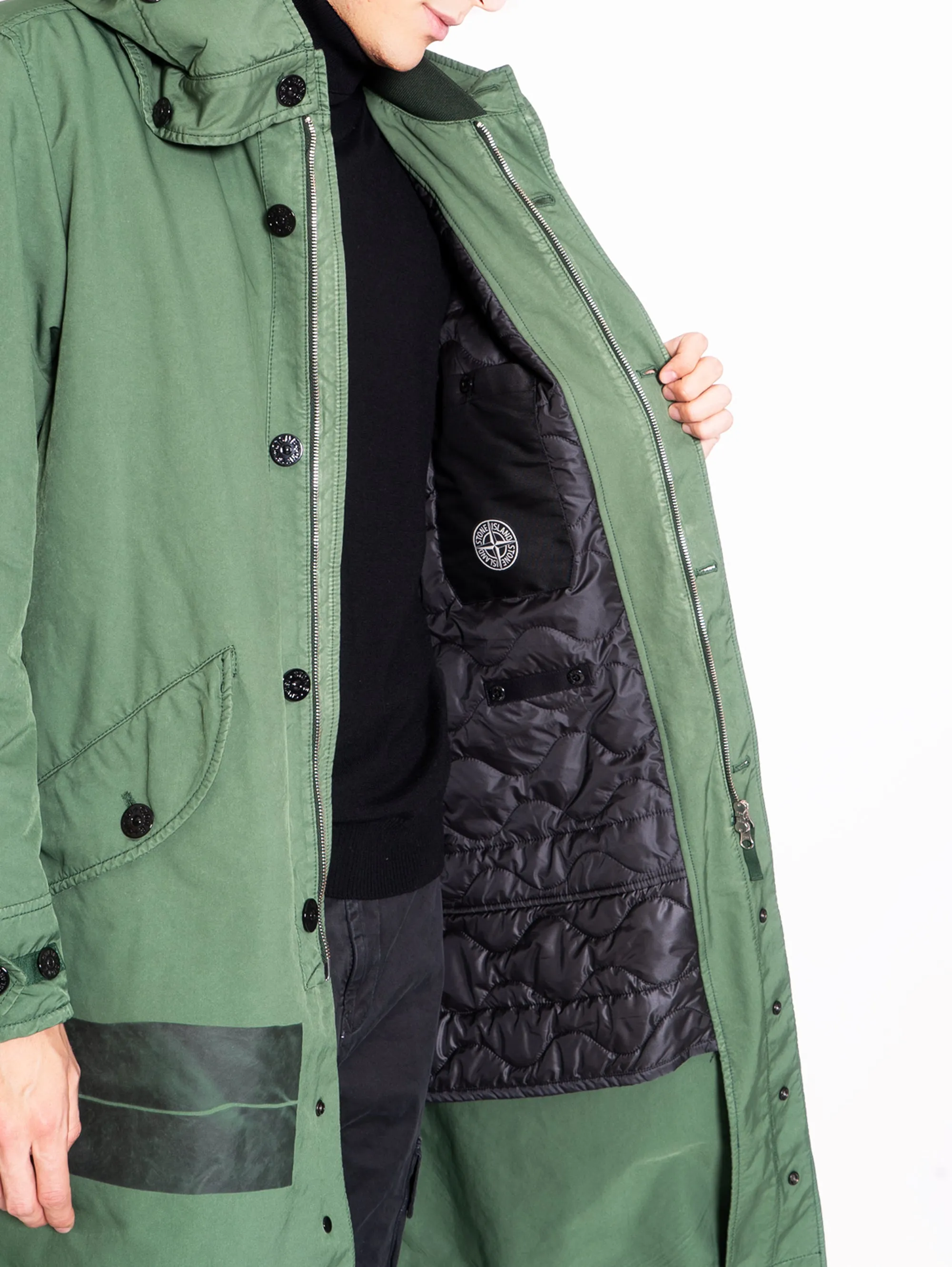 Parka Lungo con Cappuccio Verde