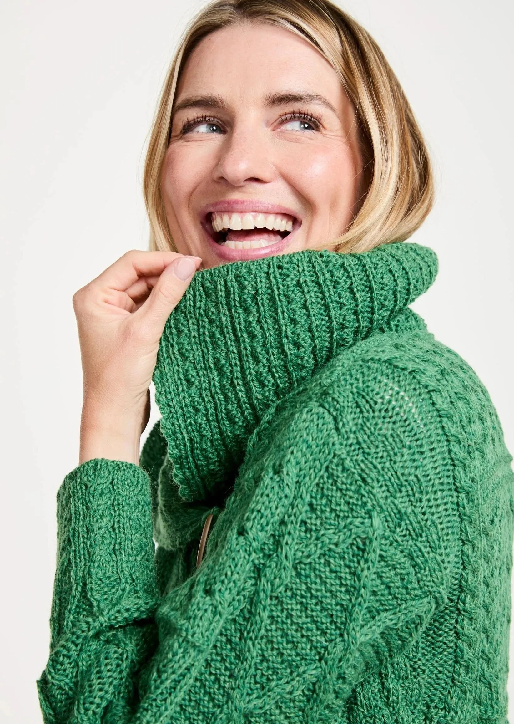 Patchwork Ladies Aran Cardigan | Green