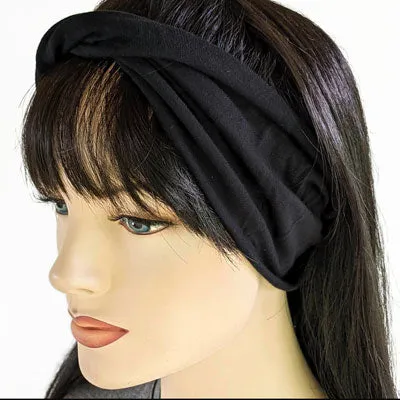 Premium Twisted comfy extra wide bamboo blend knit headband, solid black