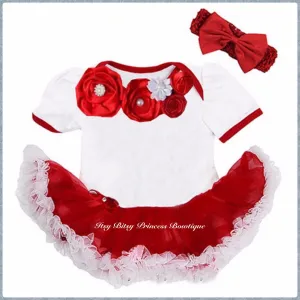 Red & White embellished pettiskirt romper