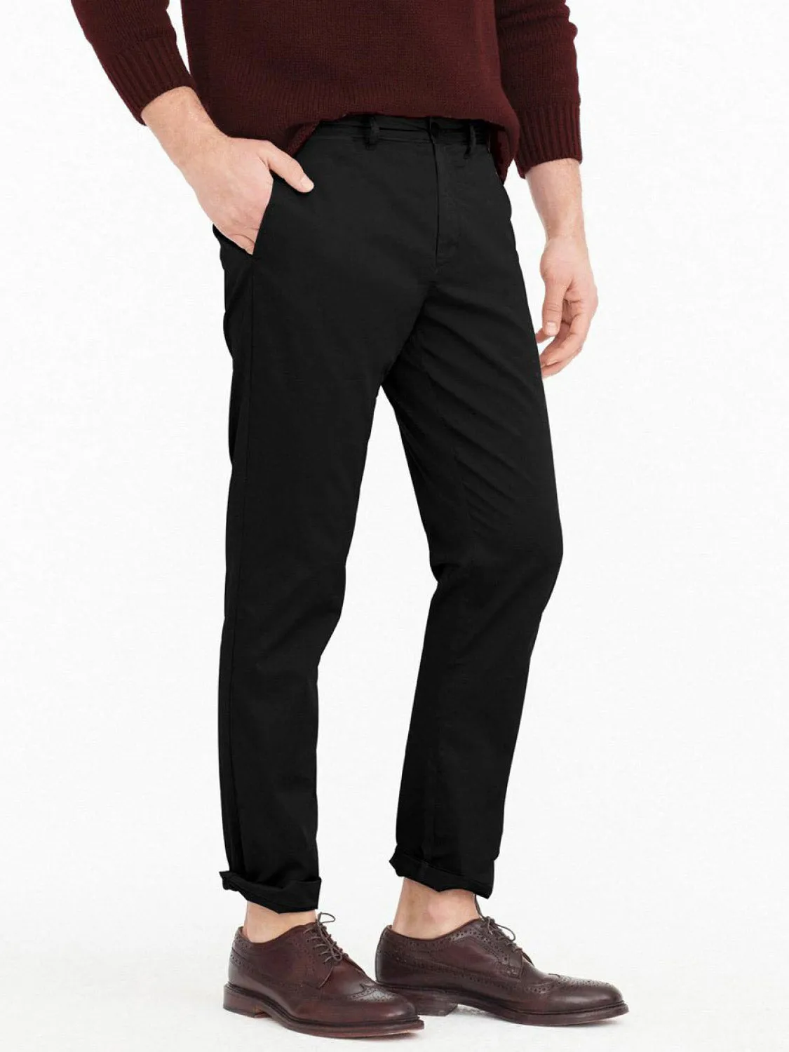 Regular Fit Cotton Blend Garment Washed Chino Pants Black