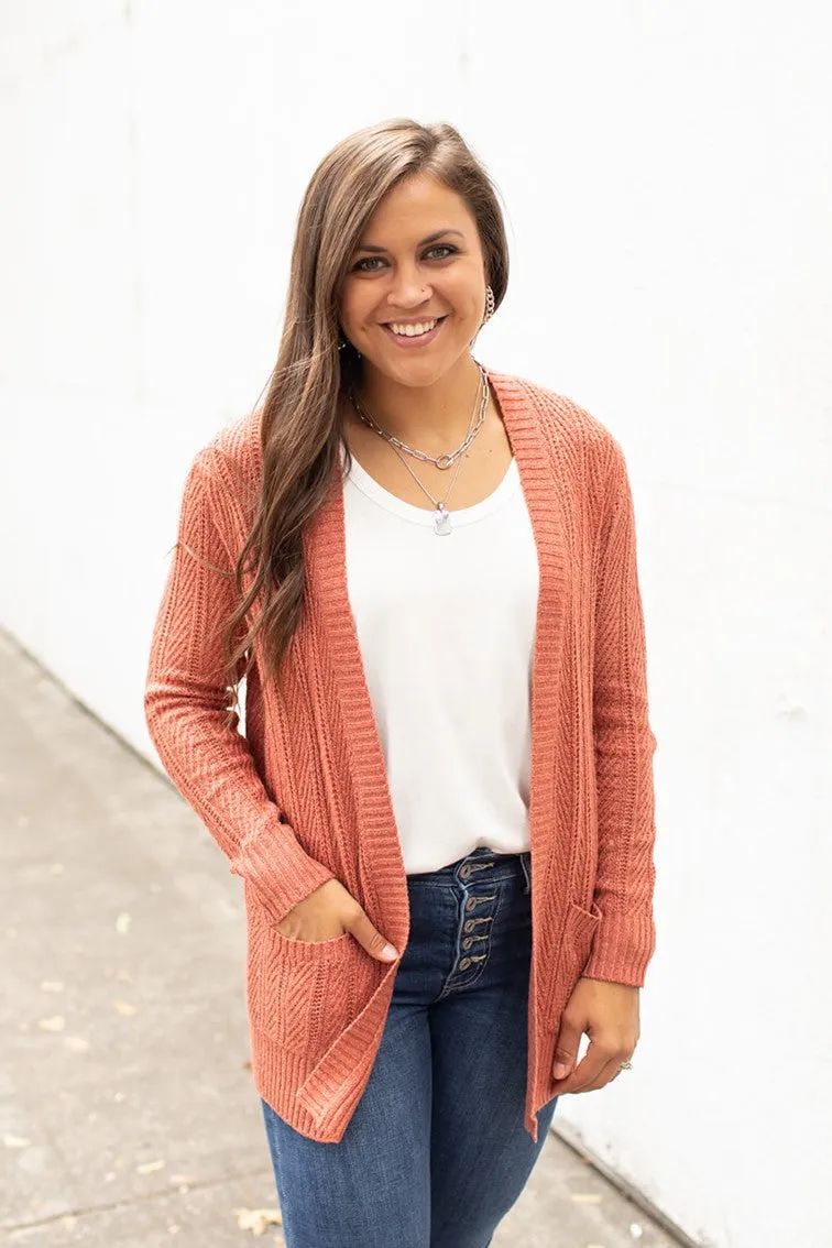 Rust Linked Knit Pocket Cardigan