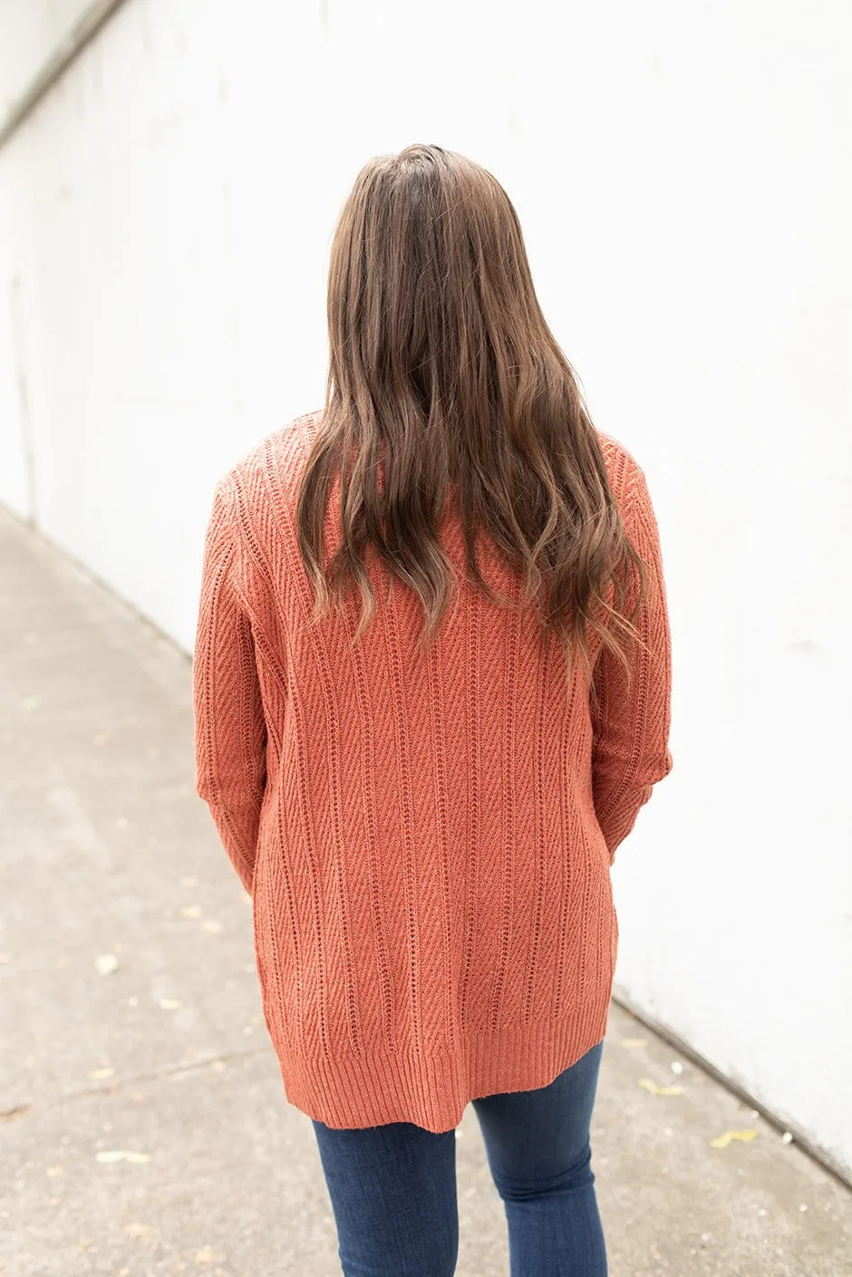 Rust Linked Knit Pocket Cardigan