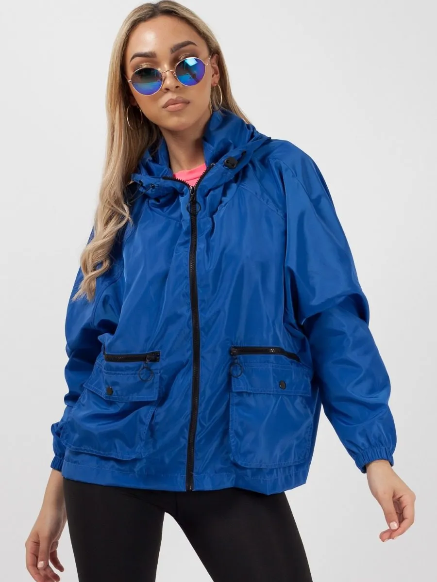 Scarlet Hooded Rain Parka Festival Jacket Deep Blue