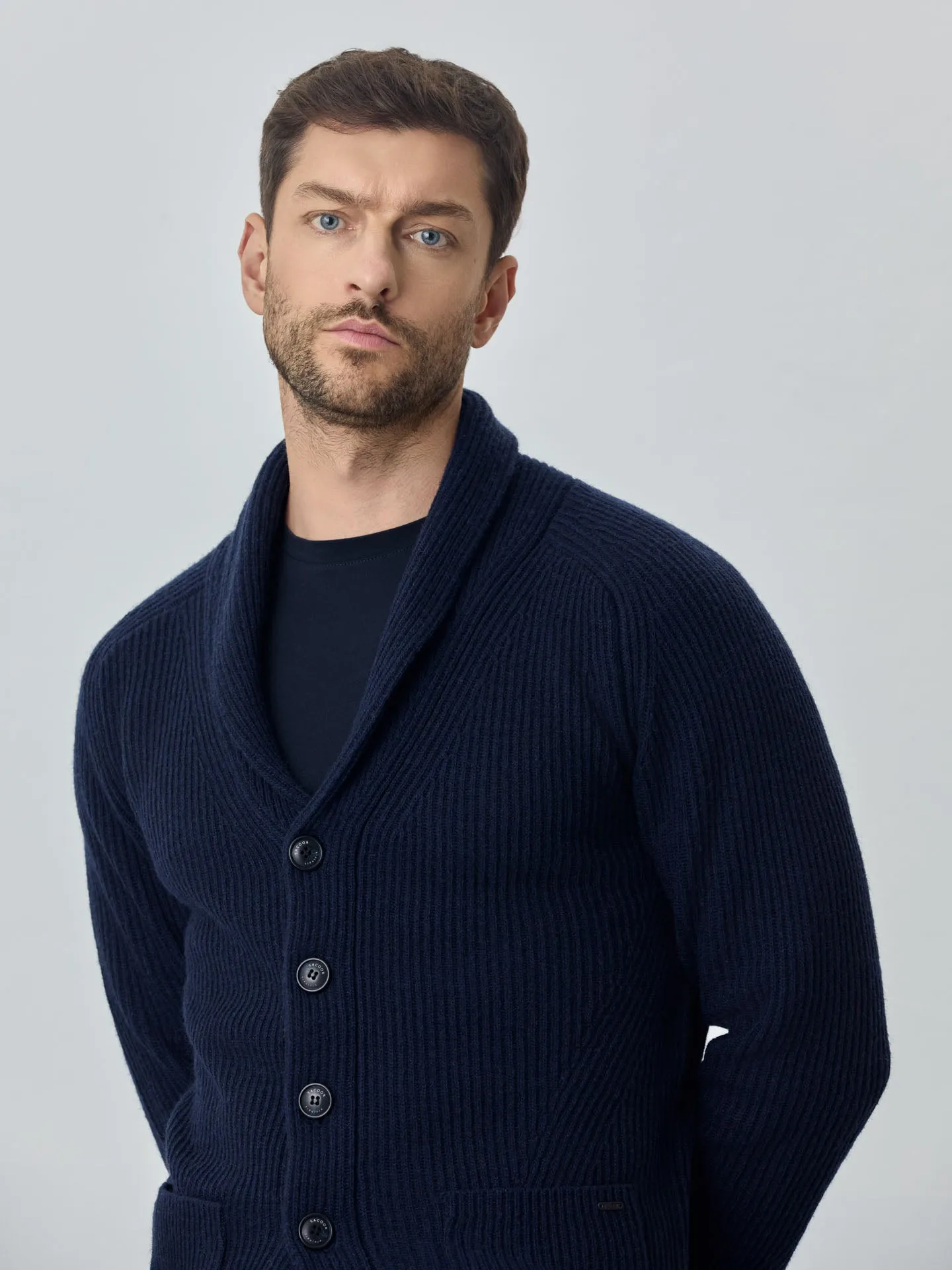 Shawl collar buttoned cardigan