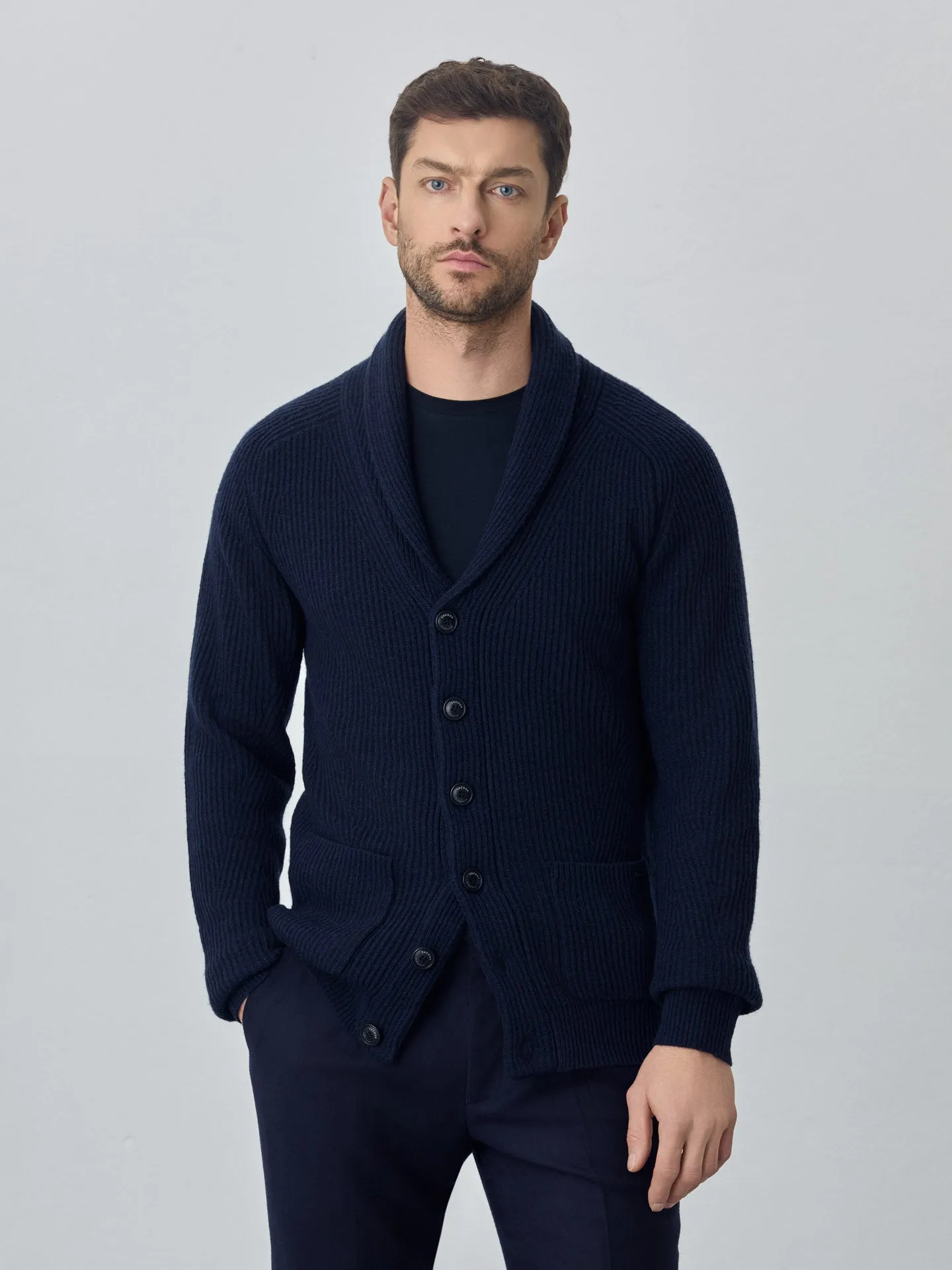 Shawl collar buttoned cardigan