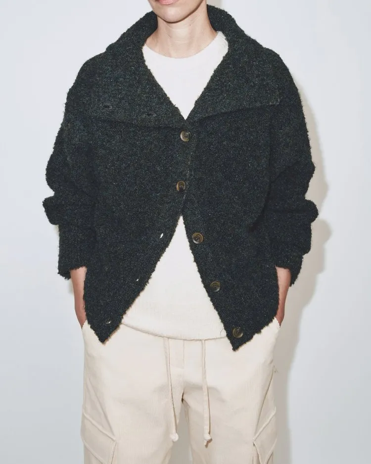 Spread Collar Boucle Cardigan | Navy/Olive