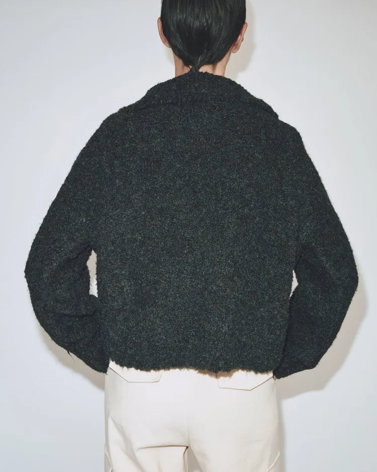 Spread Collar Boucle Cardigan | Navy/Olive