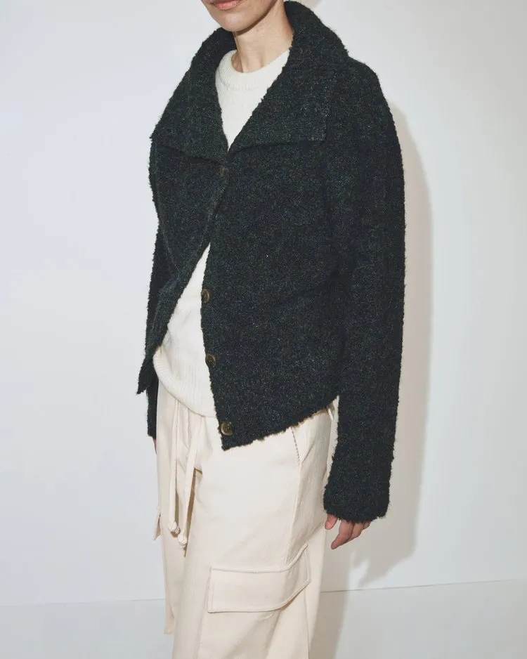 Spread Collar Boucle Cardigan | Navy/Olive