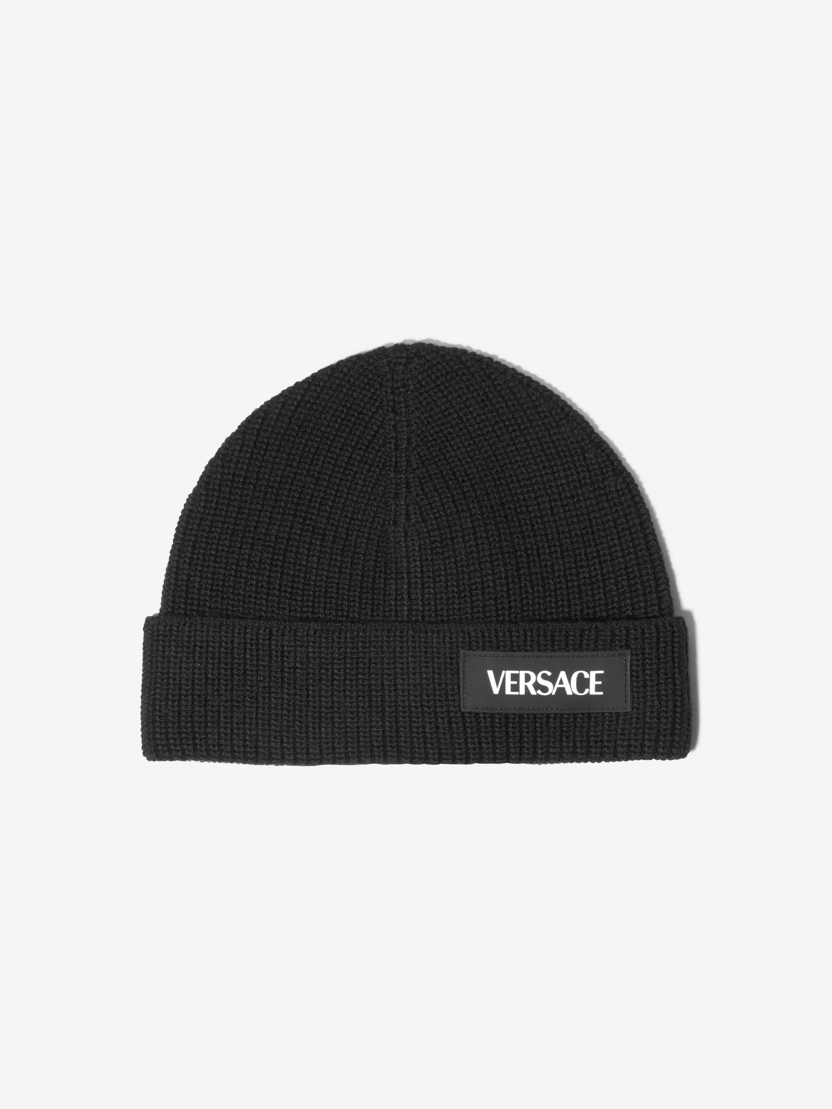 Versace Kids Patch Logo Beanie Hat in Black