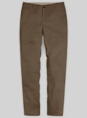 Washed Brown Feather Cotton Canvas Stretch Chino Pants