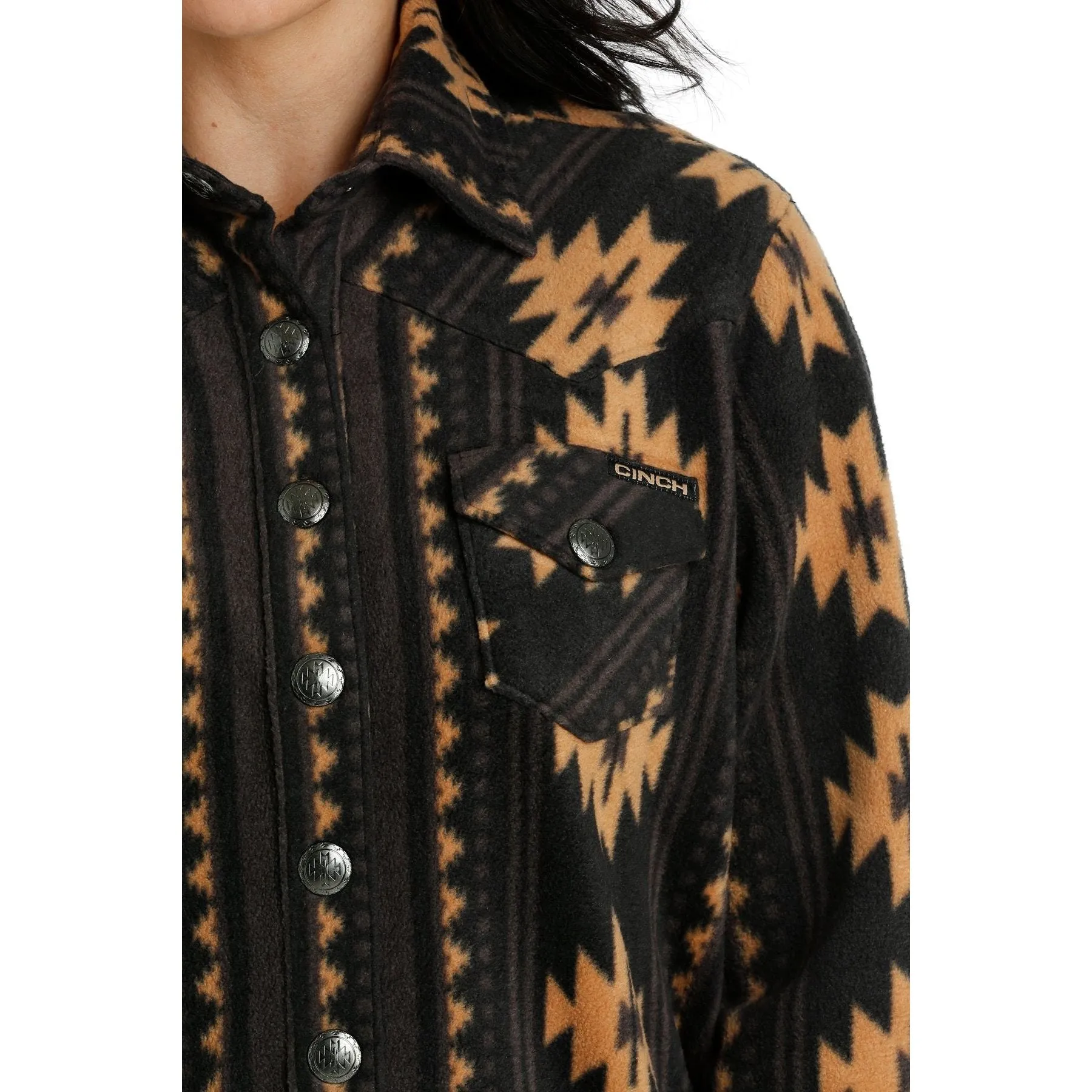 WOMEN'S CINCH SOUTHWEST PRINT POLAR FLEECE SHIRT JACKET - BLACK