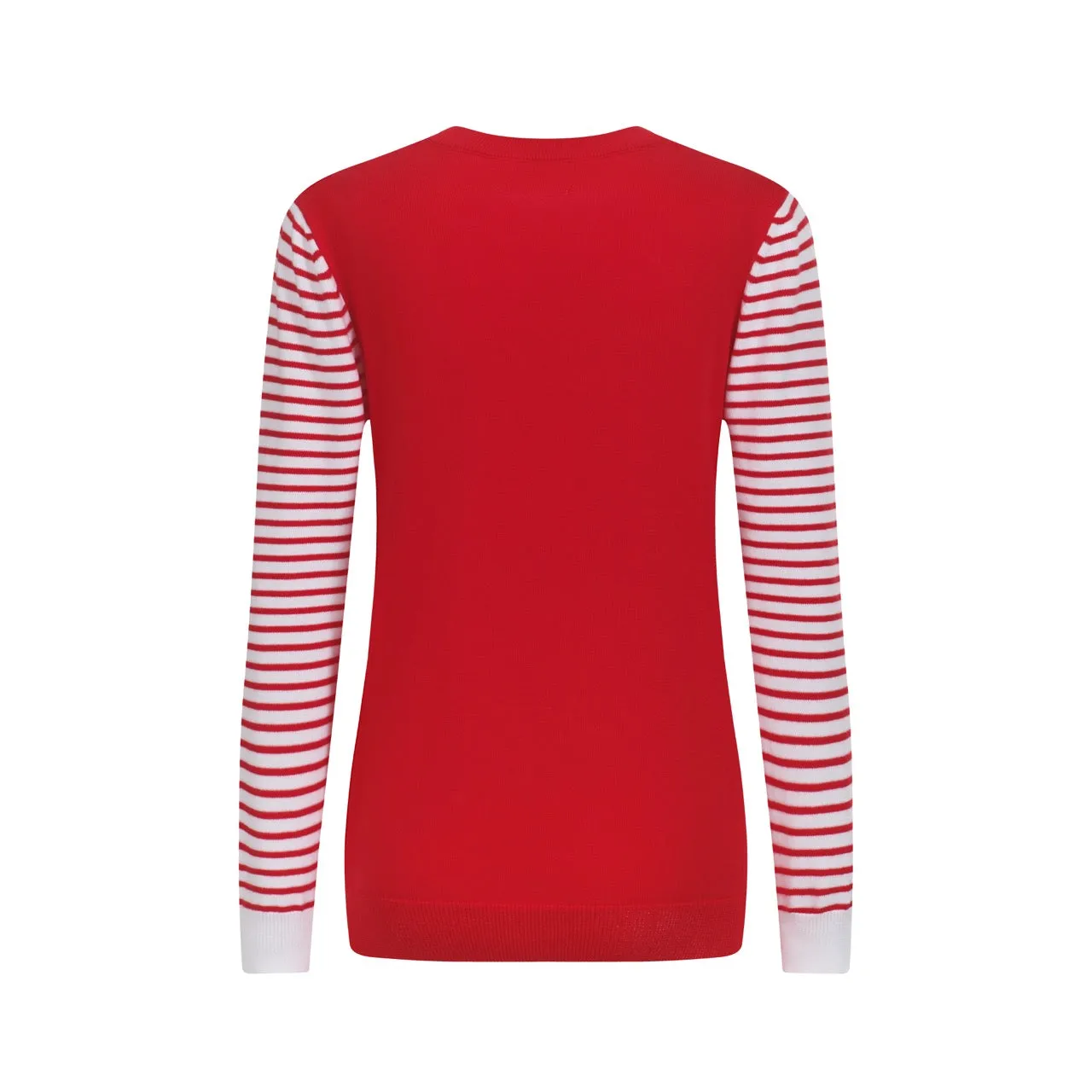 Women's red  Knitted T-shirt with Horizontal striped sleeves